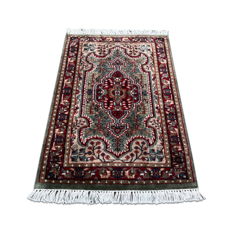 2x3 ft Hand Knotted Rug Wool Green Indopersian - Image 2