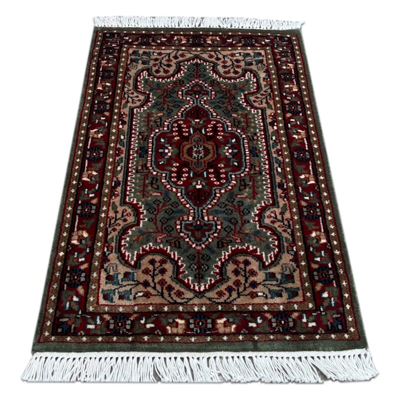 2x3 ft Hand Knotted Rug Wool Green Indopersian - Image 4