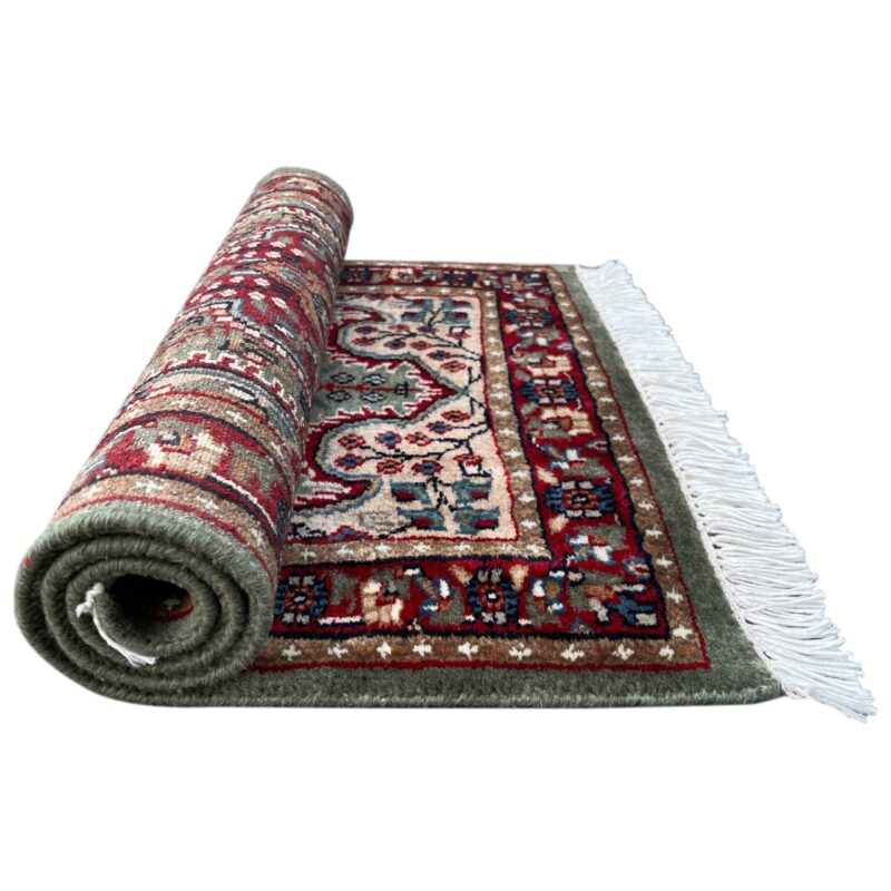 2x3 ft Hand Knotted Rug Wool Green Indopersian - Image 5