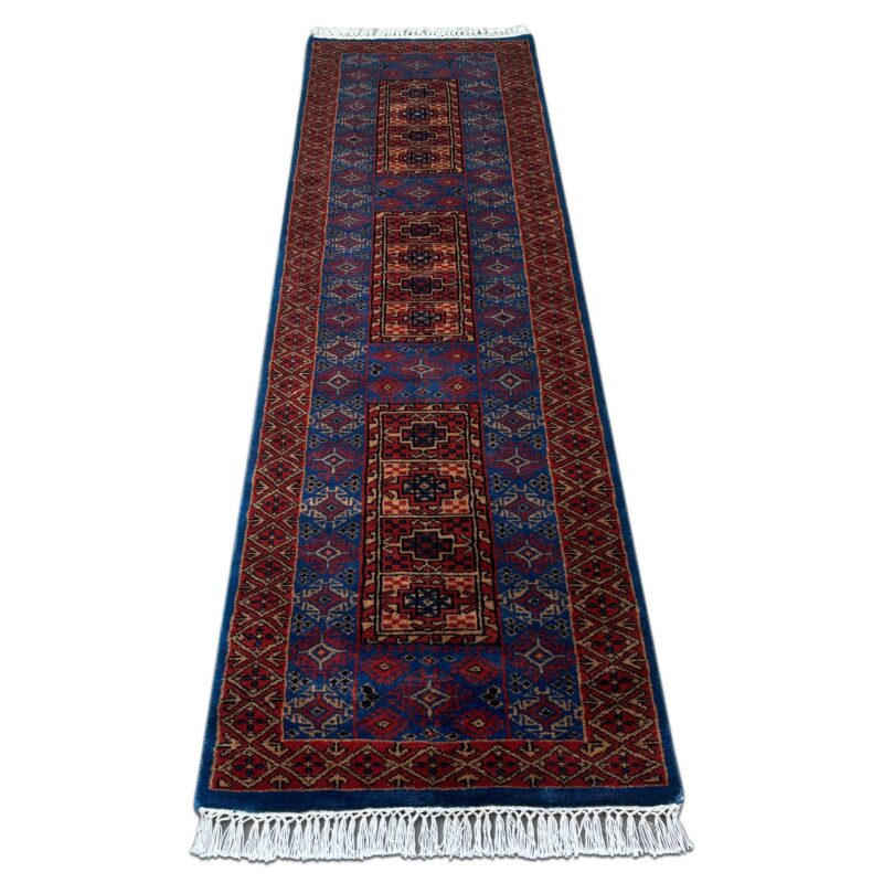 2x6 ft Hand Knotted Wool Runner Rug Blue Dubba - Image 2