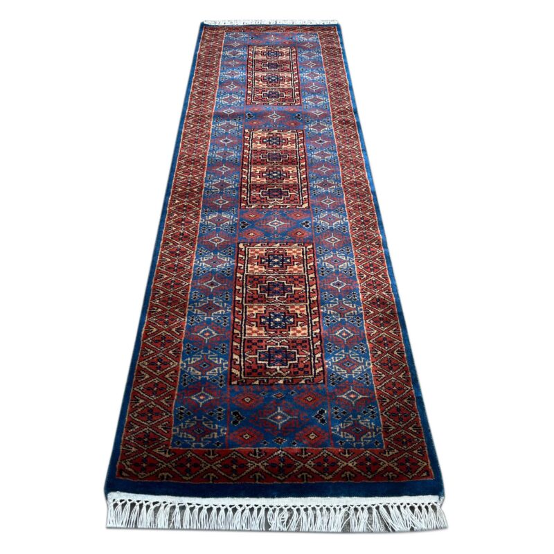 2x6 ft Hand Knotted Wool Runner Rug Blue Dubba - Image 6
