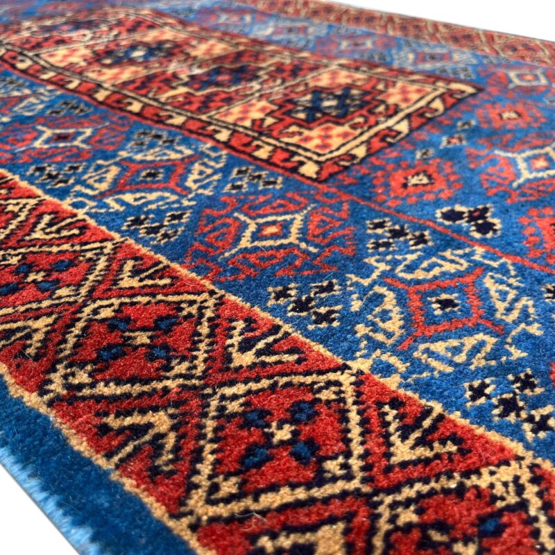 2x6 ft Hand Knotted Wool Runner Rug Blue Dubba - Image 4
