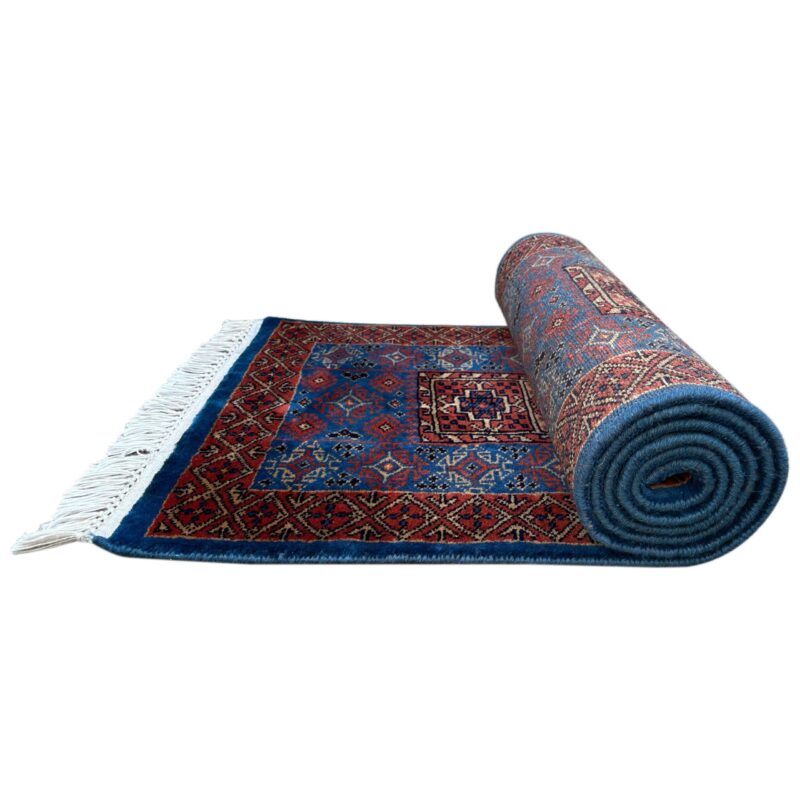 2x6 ft Hand Knotted Wool Runner Rug Blue Dubba - Image 3