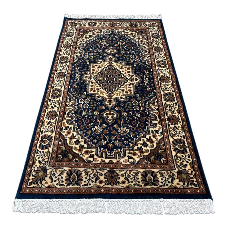 3x5 ft Hand Knotted wool Rug Blue Indopersian - Image 7
