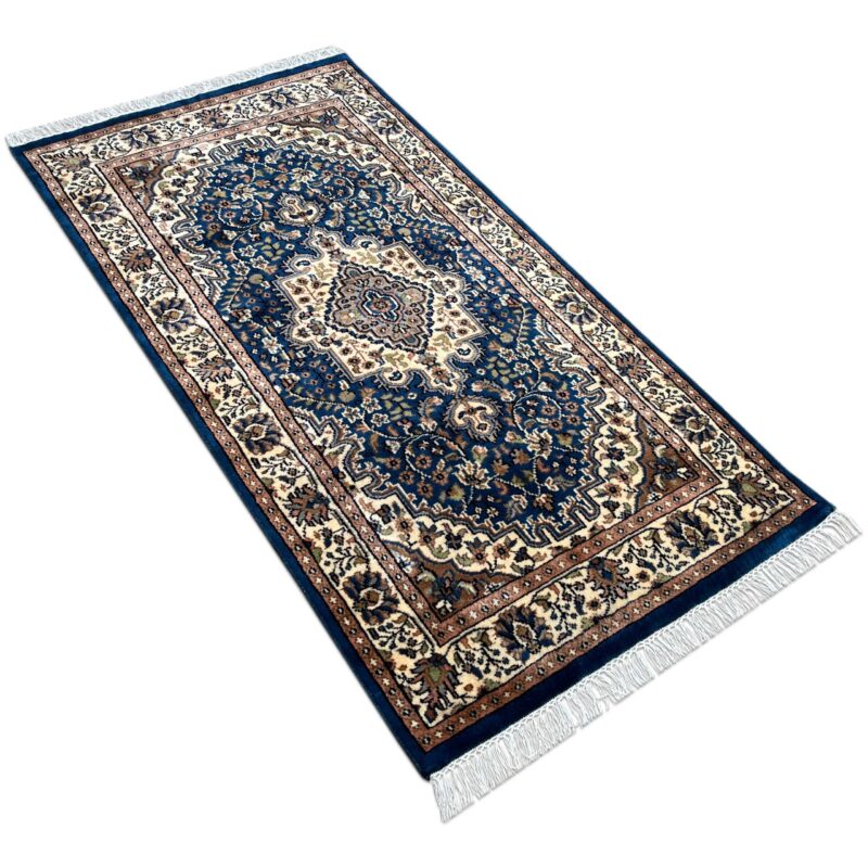 3x5 ft Hand Knotted wool Rug Blue Indopersian - Image 5