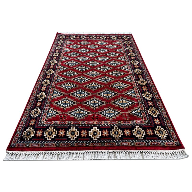 4x6 ft Hand Knotted Wool Rug Red Barfi - Image 2