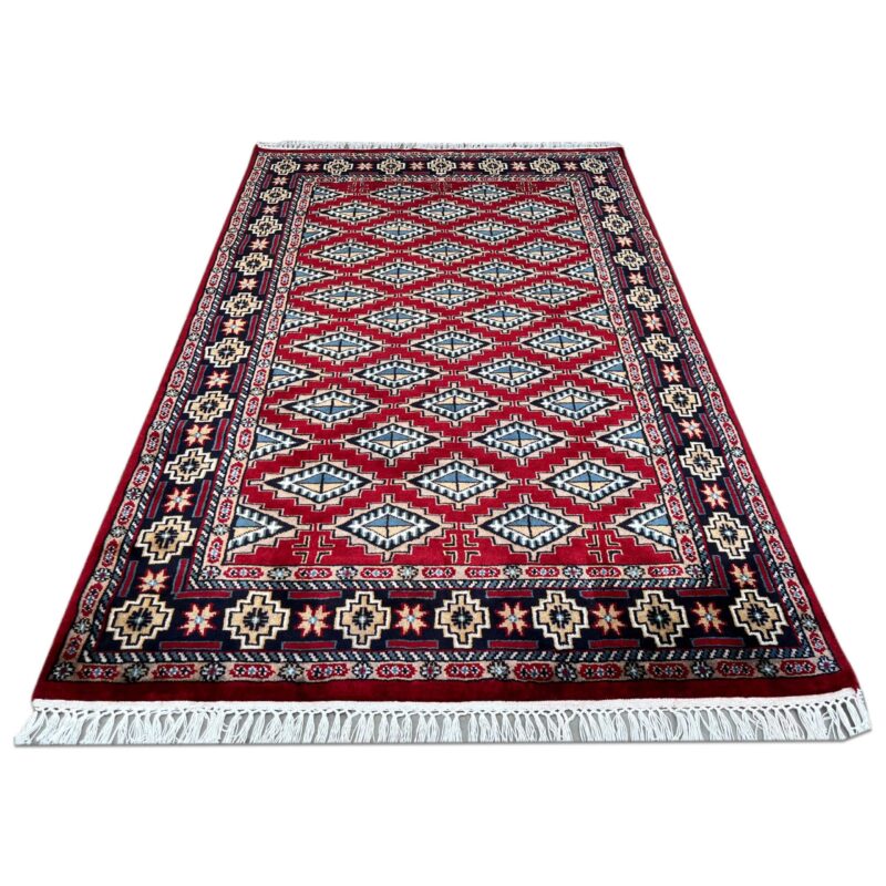 4x6 ft Hand Knotted Wool Rug Red Barfi - Image 7
