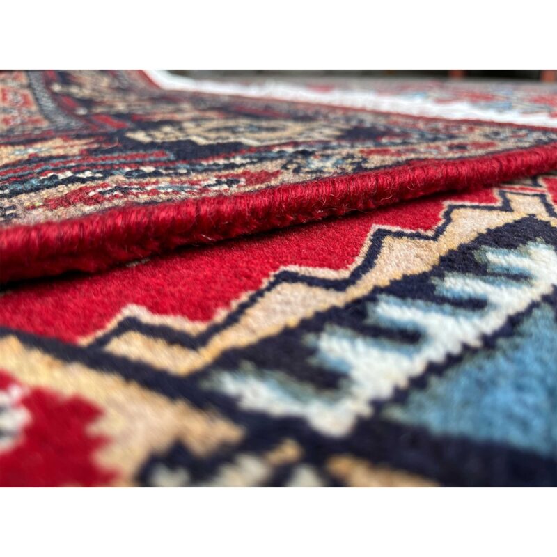 4x6 ft Hand Knotted Wool Rug Red Barfi - Image 4