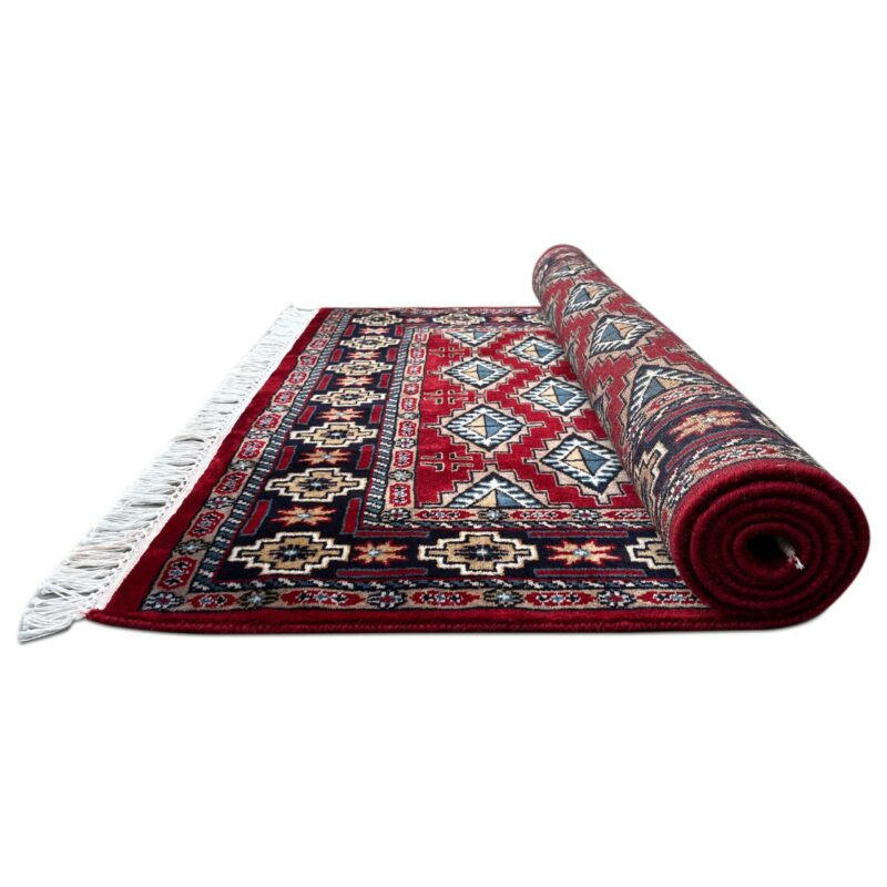 4x6 ft Hand Knotted Wool Rug Red Barfi - Image 3