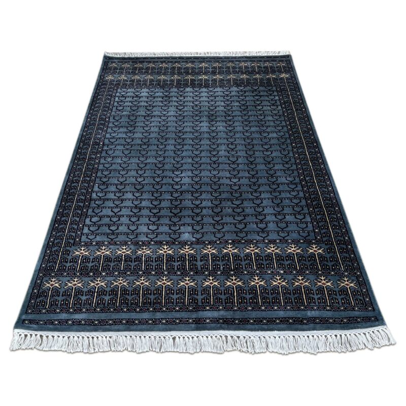 4x6 ft Hand knotted Wool Rug Bluish Gray Parda - Image 6