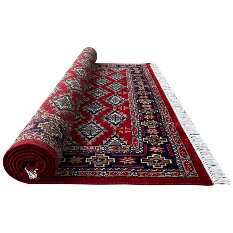 6x9 ft Hand Knotted Wool Rug Red Barfi - Image 3