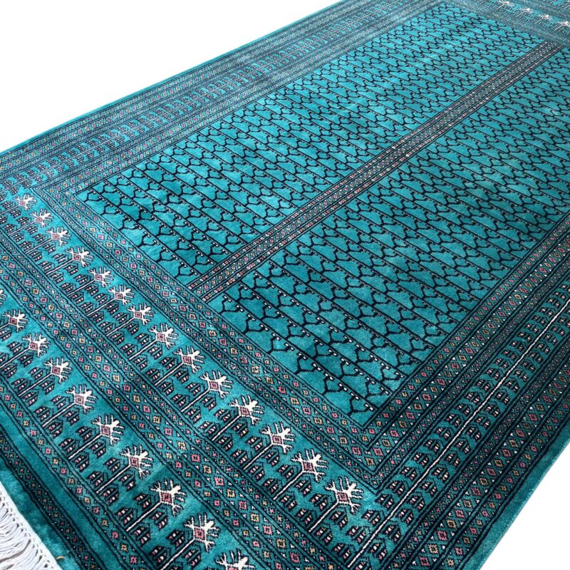 6x9 ft Hand Knotted Wool Rug Turquoise Parda - Image 6