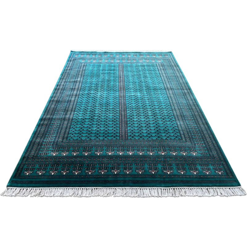 6x9 ft Hand Knotted Wool Rug Turquoise Parda - Image 4