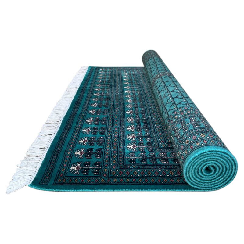 6x9 ft Hand Knotted Wool Rug Turquoise Parda - Image 3