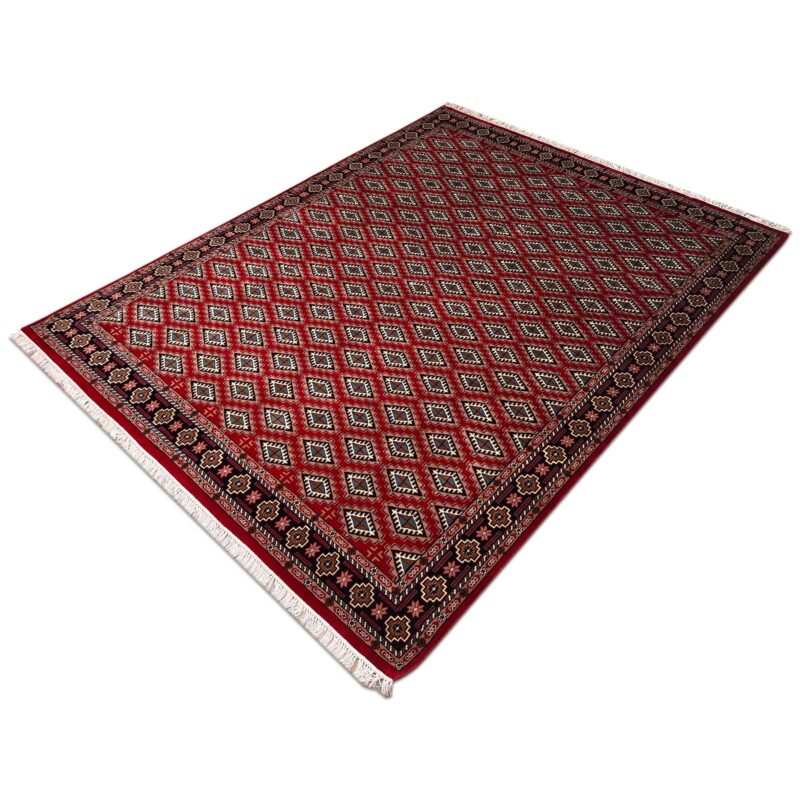 8x10 ft Hand Knotted Wool Rug Red Bukhara - Image 6