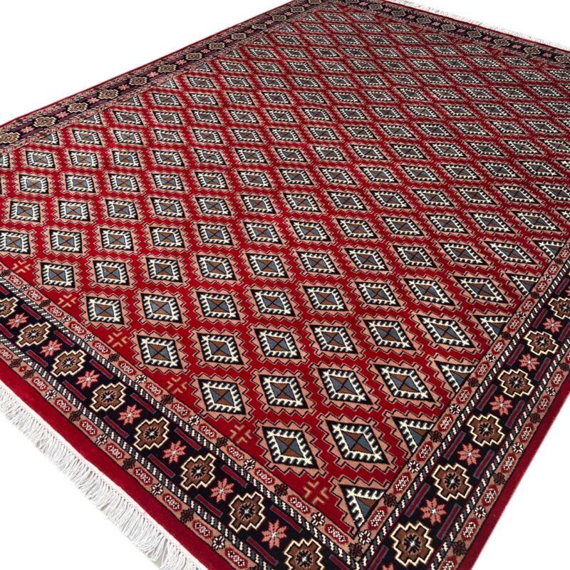 8x10 ft Hand Knotted Wool Rug Red Bukhara - Image 5