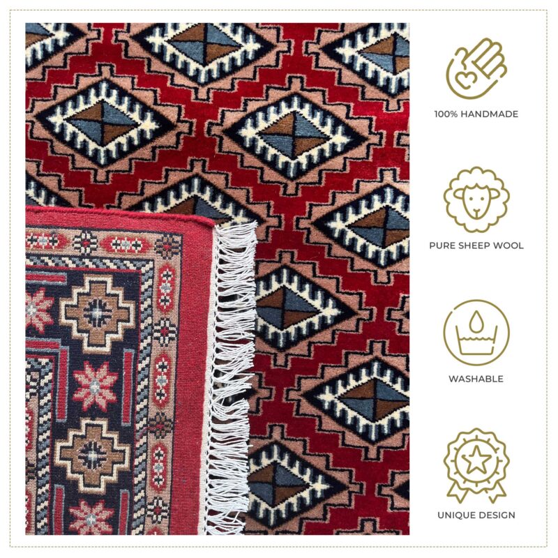 8x10 ft Hand Knotted Wool Rug Red Bukhara - Image 4