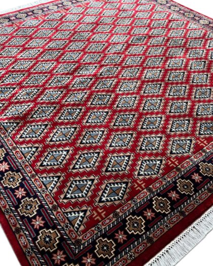8x8 hand knotted wool rug red