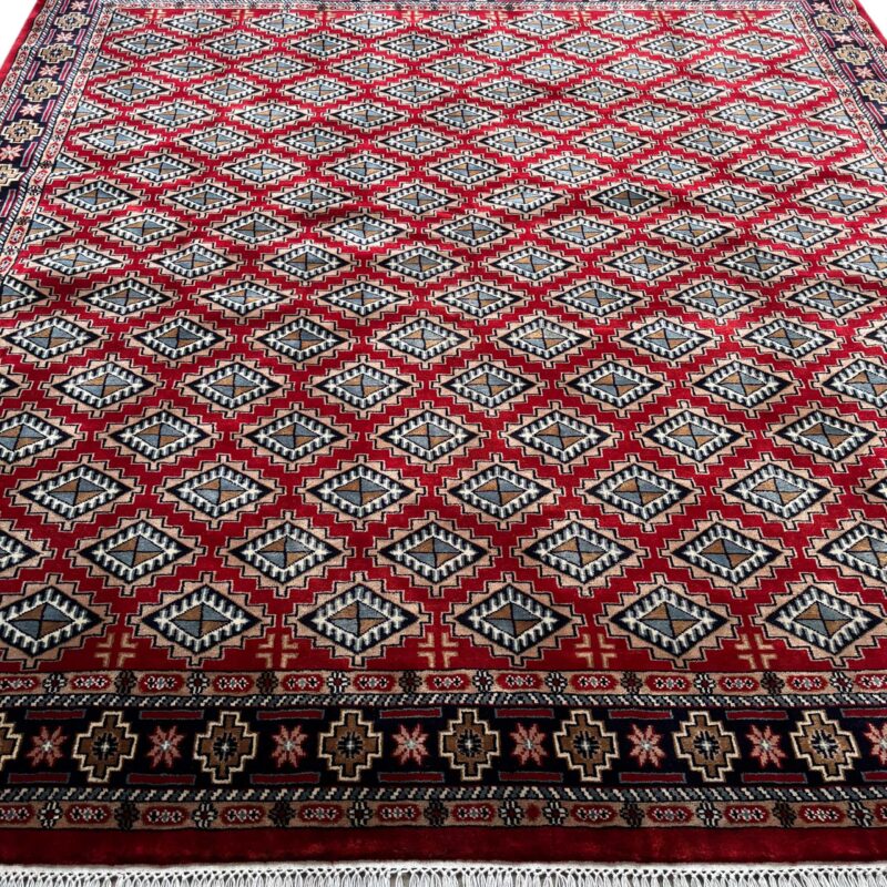 8x8 ft Hand Knotted Wool Rug Red Barfi - Image 4