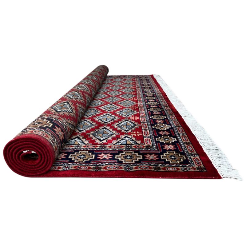 8x8 ft Hand Knotted Wool Rug Red Barfi - Image 2