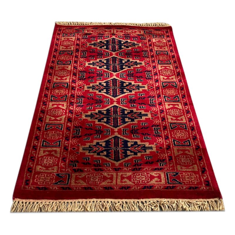 2x3 ft Hand Knotted Wool Rug Bukara Red - Image 2