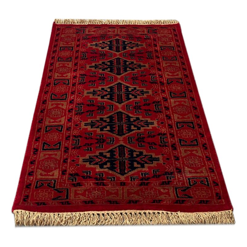 2x3 ft Hand Knotted Wool Rug Bukara Red - Image 6