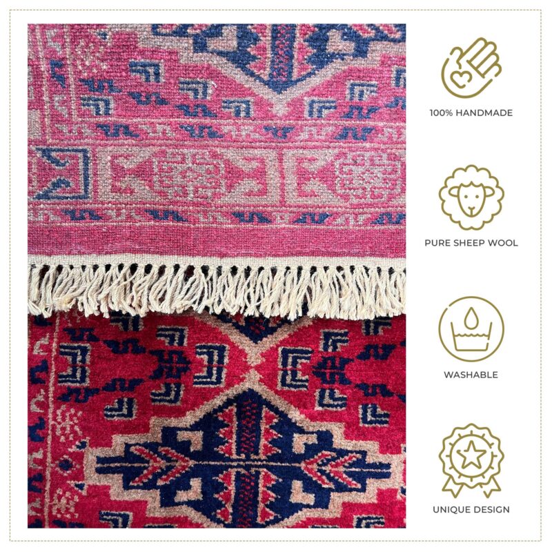 2x3 ft Hand Knotted Wool Rug Bukara Red - Image 5