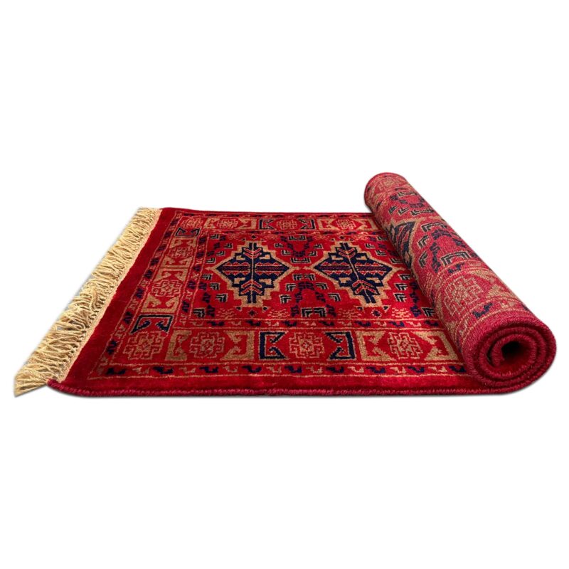 2x3 ft Hand Knotted Wool Rug Bukara Red - Image 3