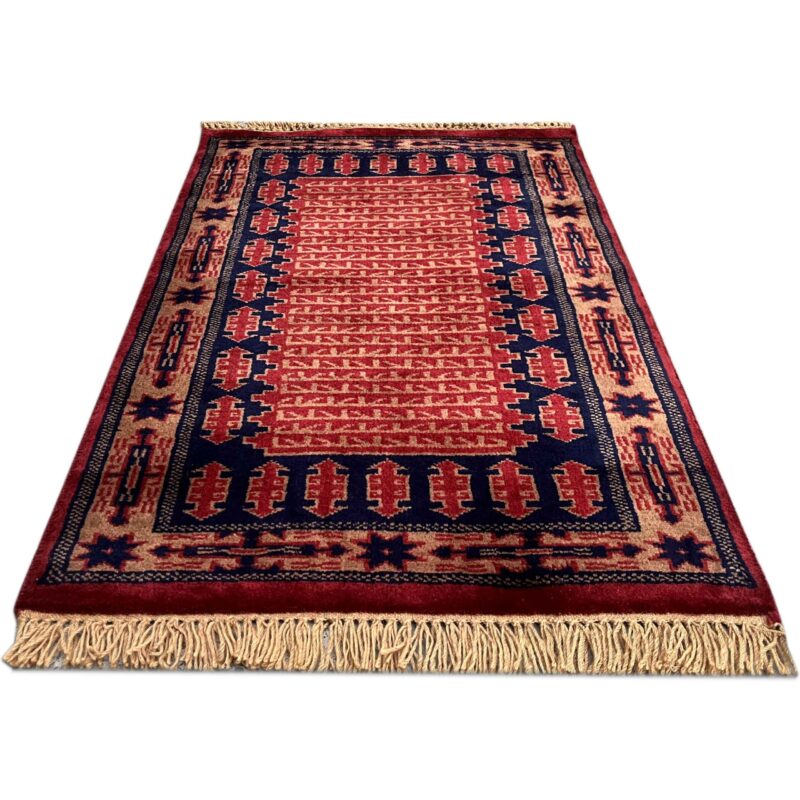 2x3 ft Hand Knotted Wool Red Tribal Rug - Image 6