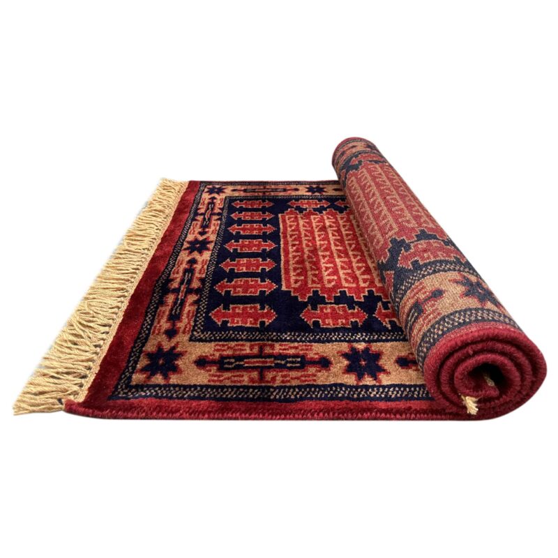 2x3 ft Hand Knotted Wool Red Tribal Rug - Image 2