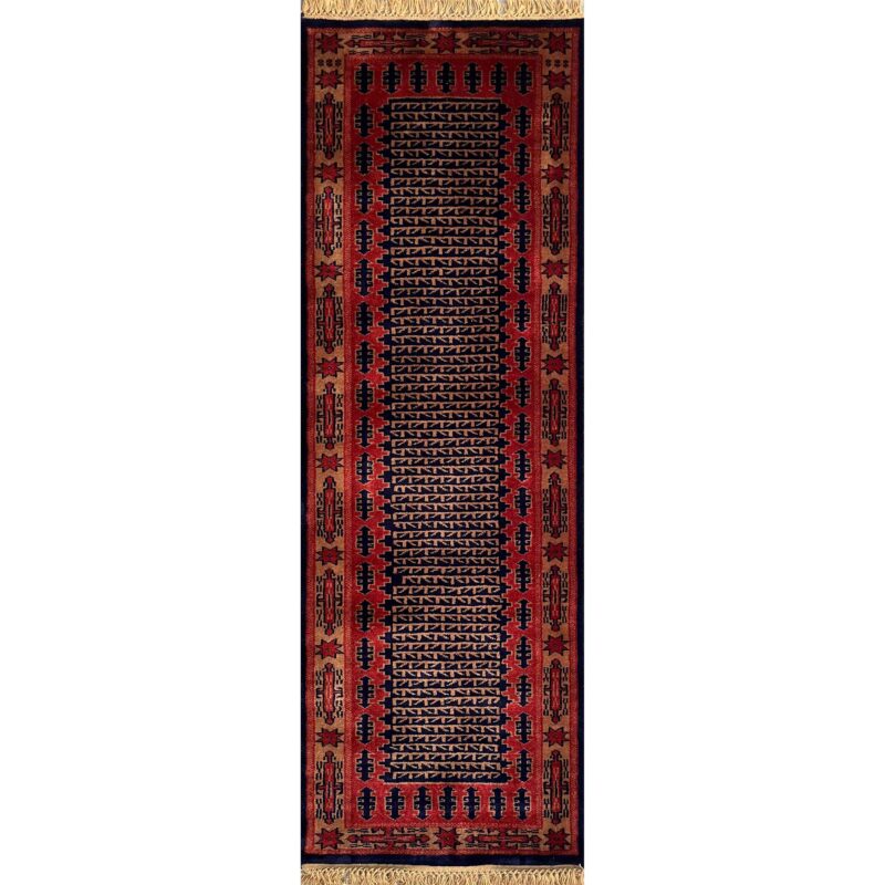 2x6 ft Hand Knotted Runner Rug Black Tribal