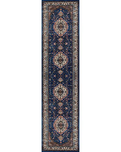 2.5x10 ft Hand Knotted Wool Rug Blue Indopersian