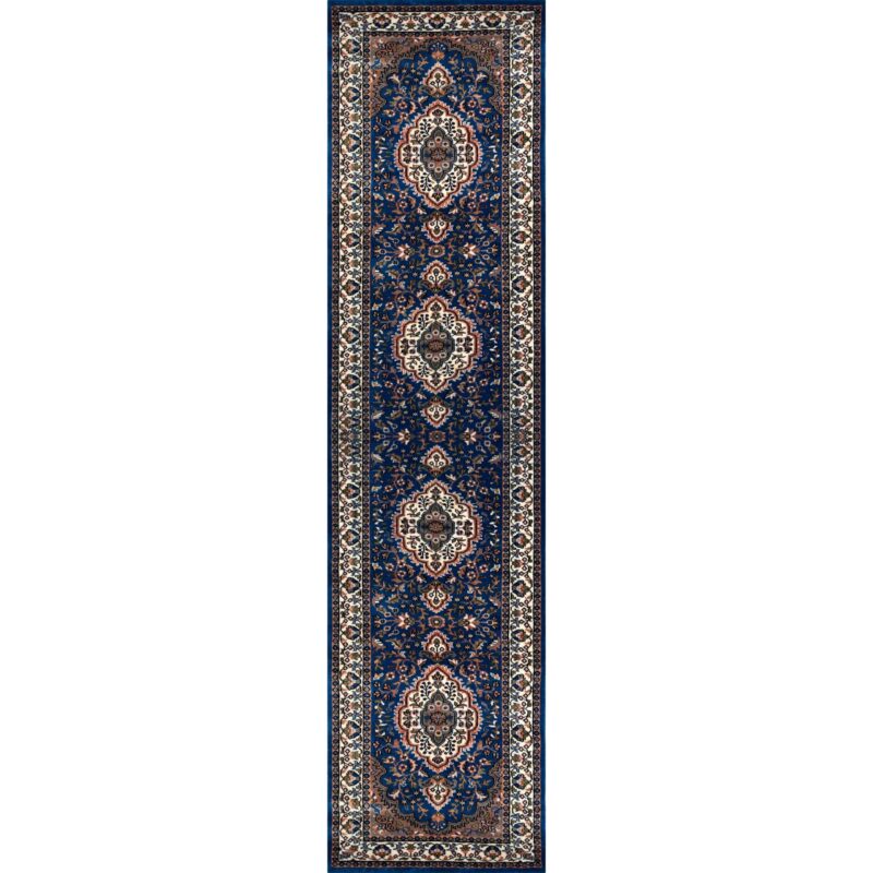 2.5x10 ft Hand Knotted Wool Rug Blue Indopersian