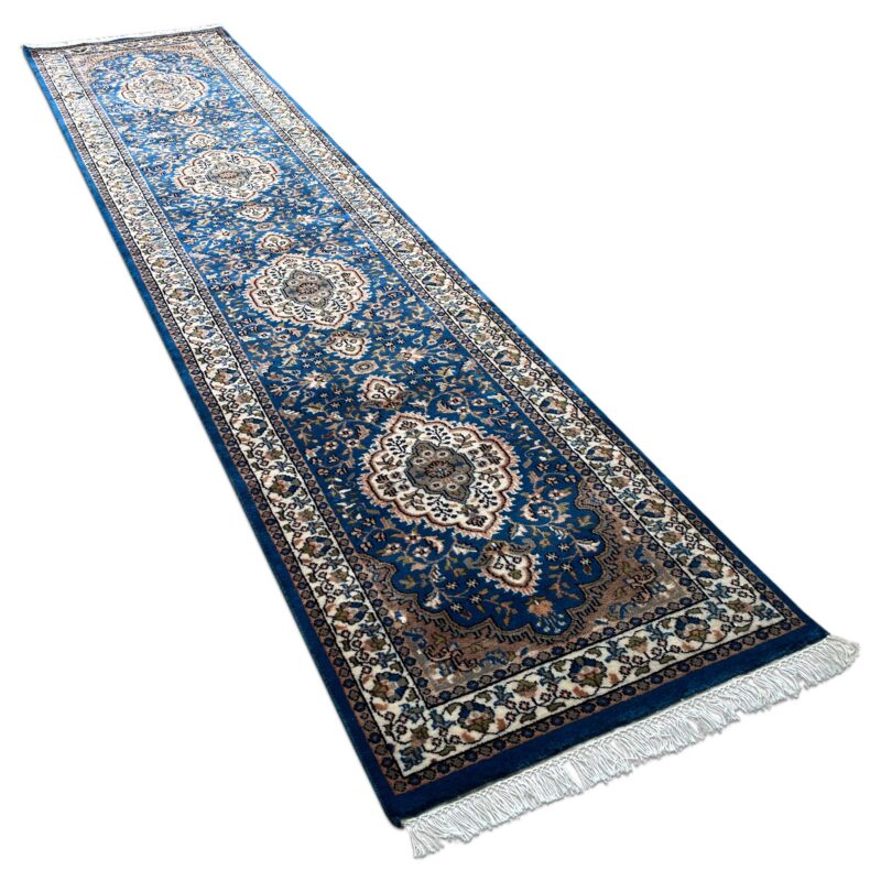 2.5x10 ft Hand Knotted Wool Runner Rug – Blue Indo-Persian Design | Long Hallway Carpet - Image 6