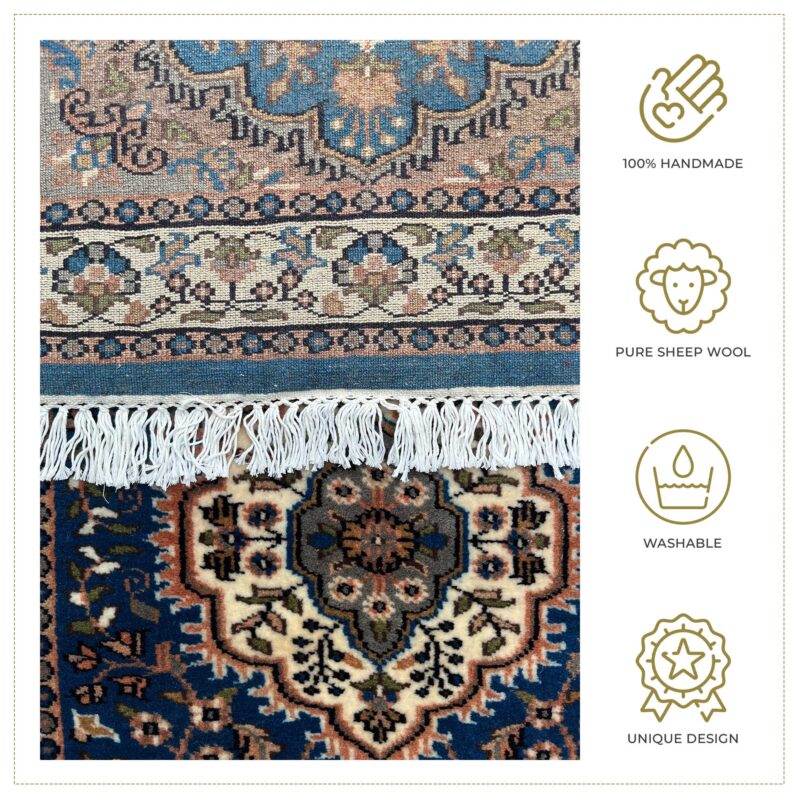 2.5x10 ft Hand Knotted Wool Runner Rug – Blue Indo-Persian Design | Long Hallway Carpet - Image 5