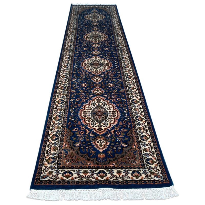 2.5x10 ft Hand Knotted Wool Runner Rug – Blue Indo-Persian Design | Long Hallway Carpet - Image 3