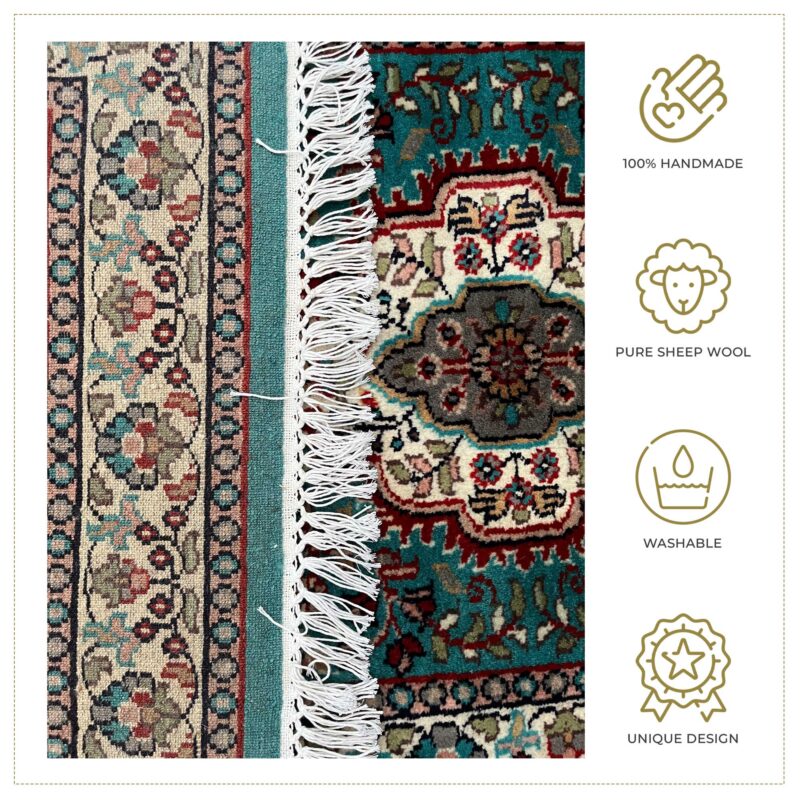 2.5x10 ft Hand Knotted Woolen Runner Rug Turquoise Indopersian - Image 6