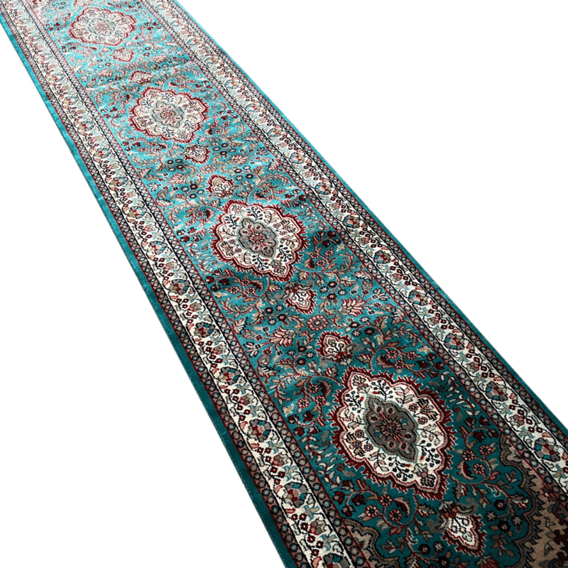 2.5x10 ft Hand Knotted Woolen Runner Rug Turquoise Indopersian - Image 5