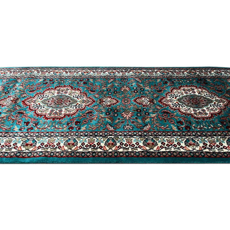 2.5x10 ft Hand Knotted Woolen Runner Rug Turquoise Indopersian - Image 4