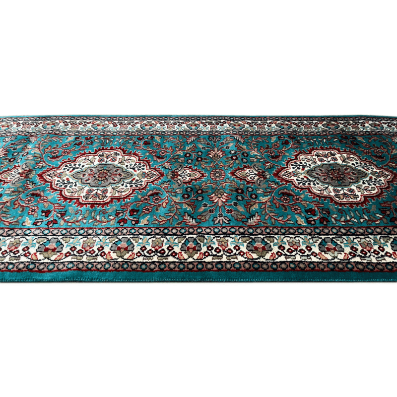 2.5x10 ft Hand Knotted Woolen Runner Rug Turquoise Indopersian - Image 4