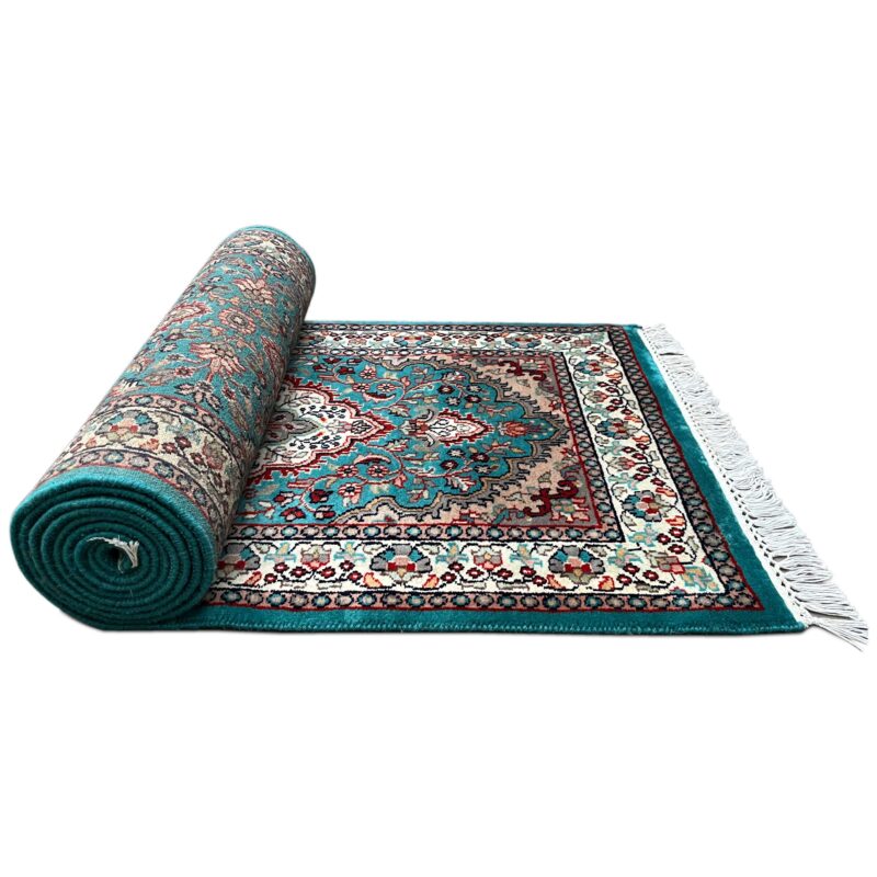 2.5x10 ft Hand Knotted Woolen Runner Rug Turquoise Indopersian - Image 3