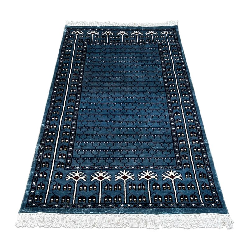 2.5x4 ft Hand Knotted Viscose Rug – Blue Parda Design | Small Decorative Area Rug - Image 2