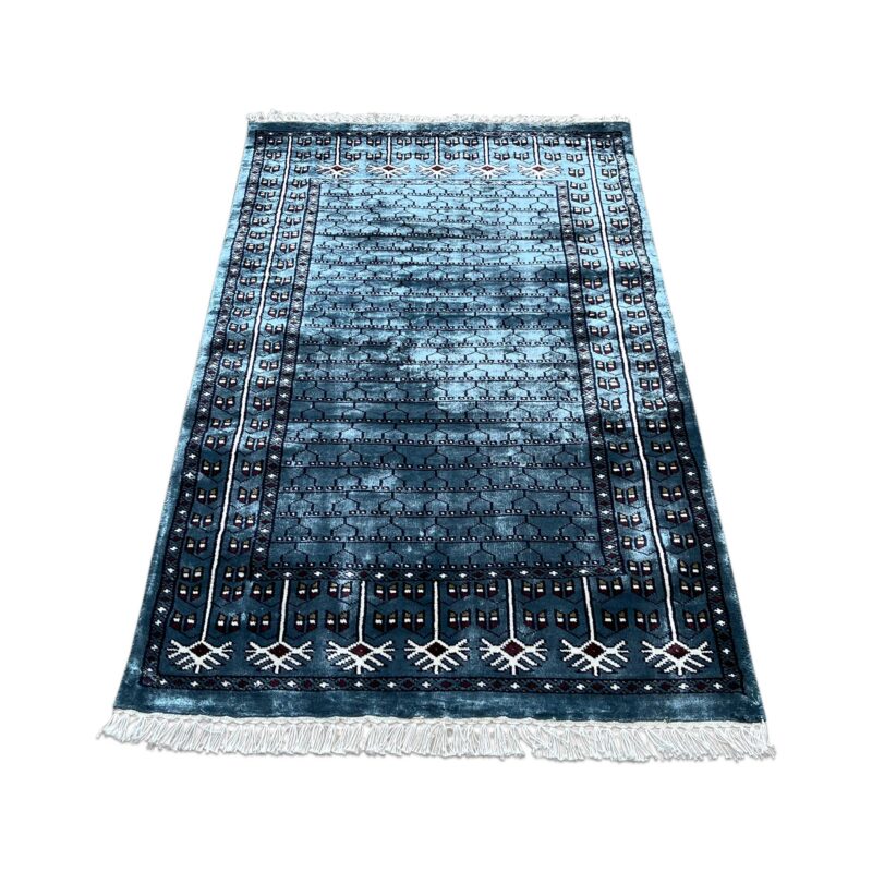 2.5x4 ft Hand Knotted Viscose Rug – Blue Parda Design | Small Decorative Area Rug - Image 6