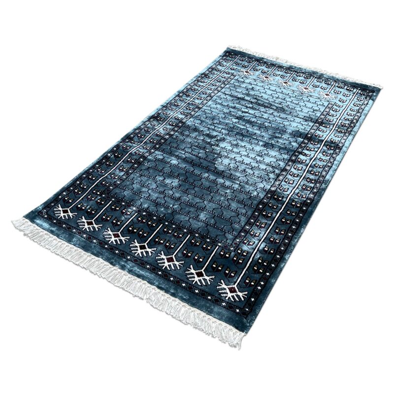 2.5x4 ft Hand Knotted Viscose Rug – Blue Parda Design | Small Decorative Area Rug - Image 5