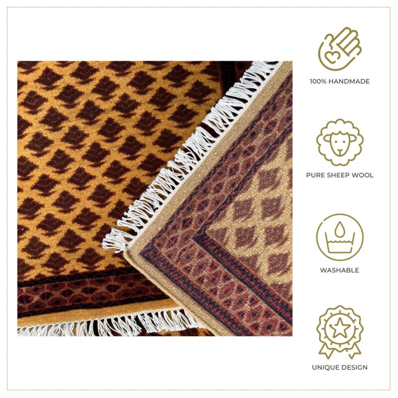 2x2 ft Pair Hand Knotted Woolen Rug Camel Lichi - Image 4