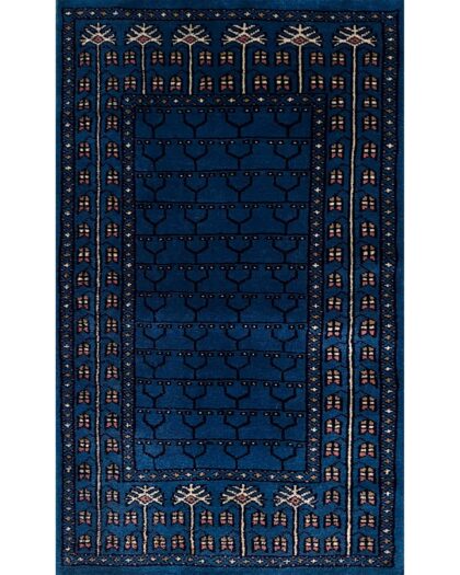 2x3 ft Hand Knotted Wool Rug Blue Parda