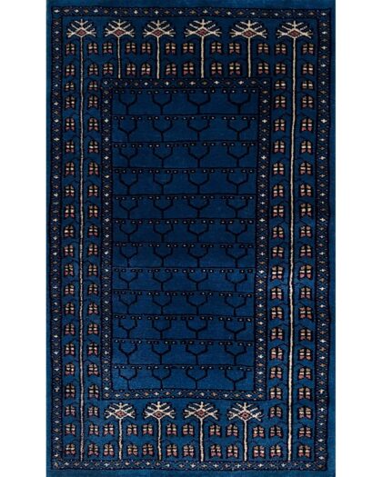 2x3 ft Hand Knotted Wool Rug Blue Parda