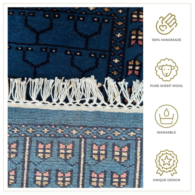2x3 ft Hand Knotted Wool Rug Blue Parda - Image 4