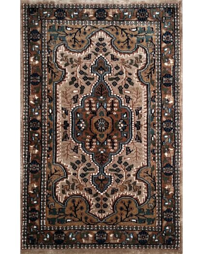 2x3 ft Hand Knotted Wool Rug Beige Indo-persian