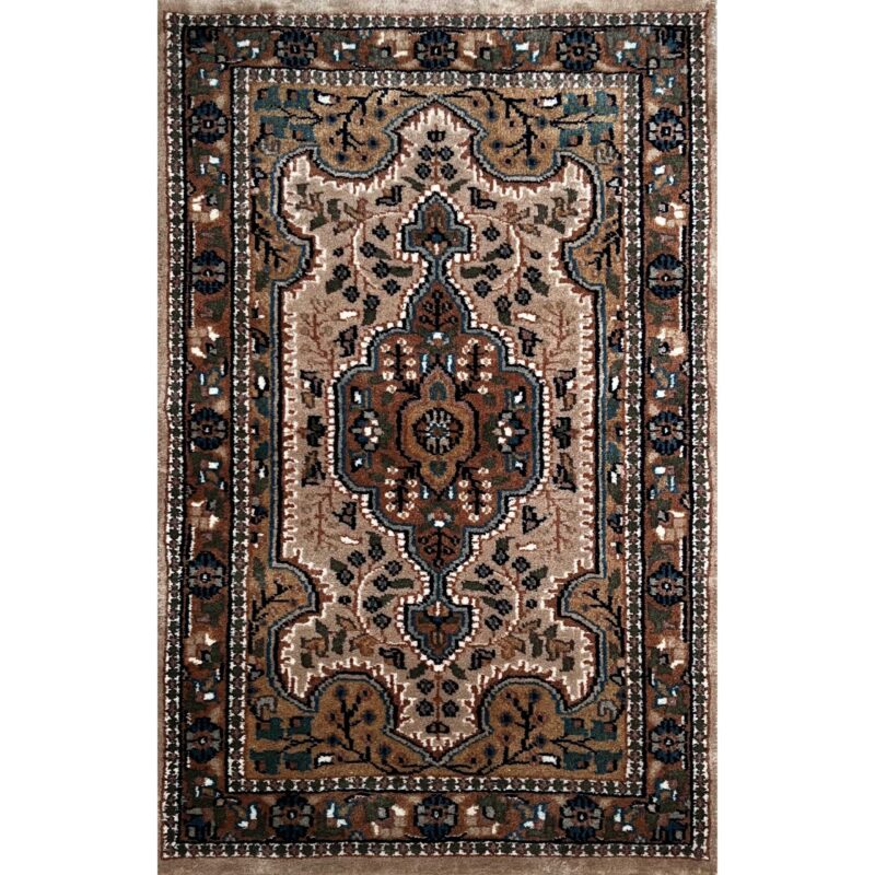 2x3 ft Hand Knotted Wool Rug Beige Indo-persian